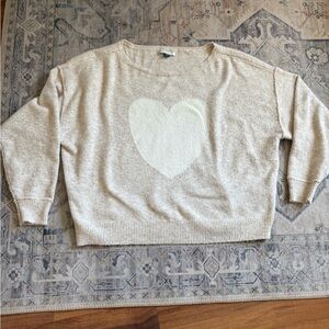American Eagle Outfitters Cream Sweater with White Heart